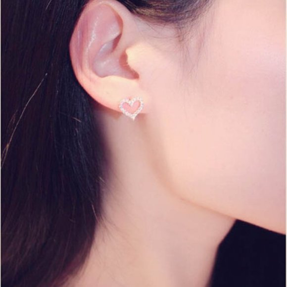 NEW 18K Rose Gold Diamond Heart Stud Earrings - Picture 3 of 5